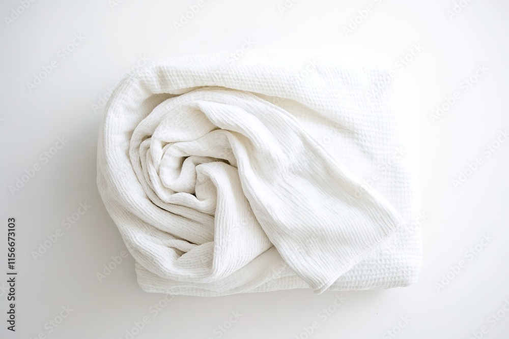 Soft, rolled white blanket on light surface, exuding comfort and Soft, rolled white blanket on light surface, exuding comfort and
