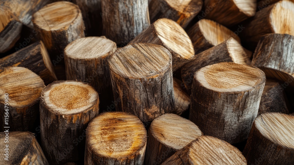 Wooden tree stumps stacked together showcasing natural texture and grain patterns ideal for backgrounds and rustic designs. Wooden tree stumps stacked together showcasing natural texture and grain patterns ideal for backgrounds and rustic designs.