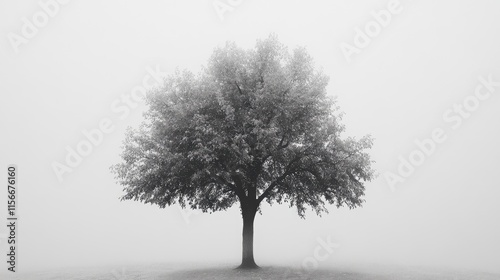 Wallpaper Mural Solitary tree in foggy landscape creating a serene and tranquil atmosphere in black and white photography Torontodigital.ca