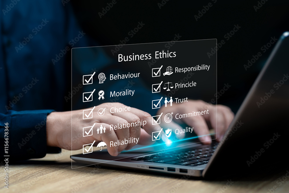 © NongAsimo - Business ethics Behavior and manners concept, Businessman mark key topics of business ethics, Ethical investment, Effective compliance, Responsibility Ethics Goals Company, Legislation, Investment © NongAsimo - Business ethics Behavior and manners concept, Businessman mark key topics of business ethics, Ethical investment, Effective compliance, Responsibility Ethics Goals Company, Legislation, Investment