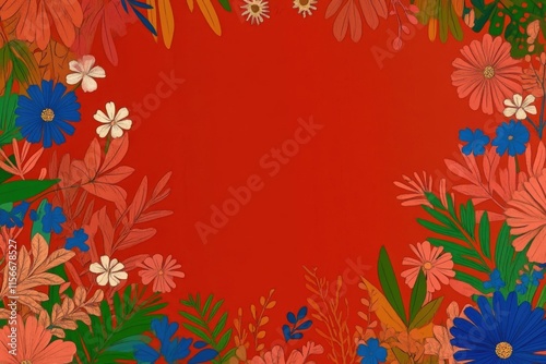 Wallpaper Mural Vibrant floral frame with colorful leaves for decorative design Torontodigital.ca