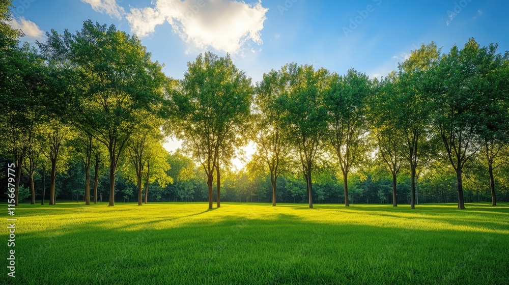Lush green trees lined against a vibrant blue sky during sunset creating a serene and picturesque natural landscape background Lush green trees lined against a vibrant blue sky during sunset creating a serene and picturesque natural landscape background