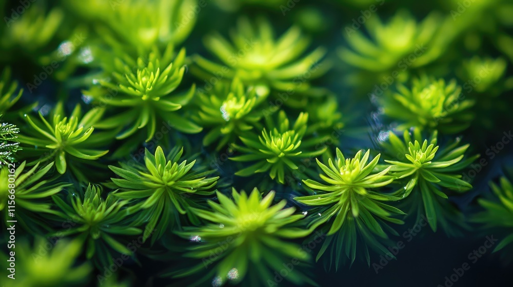 Macro shot of Wolffia plants densely clustered on water, showing intricate texture and vibrant green hues under soft natural light. Macro shot of Wolffia plants densely clustered on water, showing intricate texture and vibrant green hues under soft natural light.