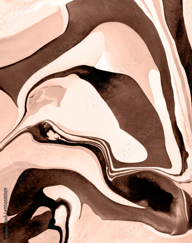 The texture of marble. Abstract background, made in the technique of fluid art. Demonstrating the colors of 2025 - Mocha Mousse