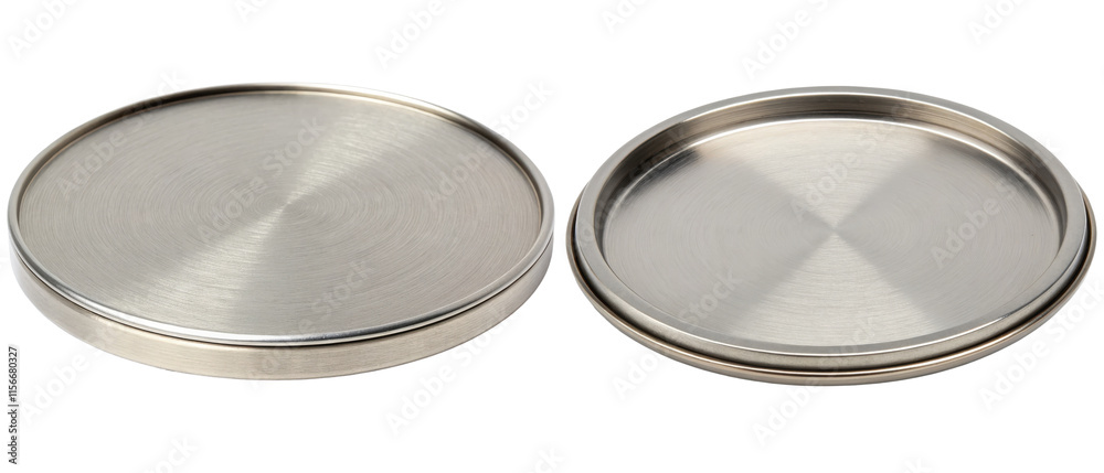 Two different sized stainless steel discs isolated with transparent background Two different sized stainless steel discs isolated with transparent background
