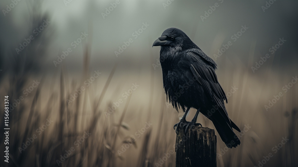 Fototapeta premium Distressed bird with ruffled feathers on weathered wooden perch, symbolizing avian disease and wildlife health issues.
