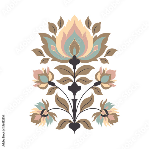 Mughal decorative ornamental floral. Vintage intricate traditional mughal style with flowers and foliage.