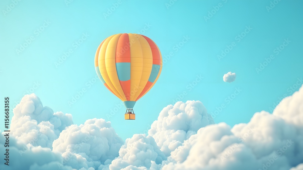Fototapeta premium Colorful Hot Air Balloon Soaring Above Fluffy Clouds