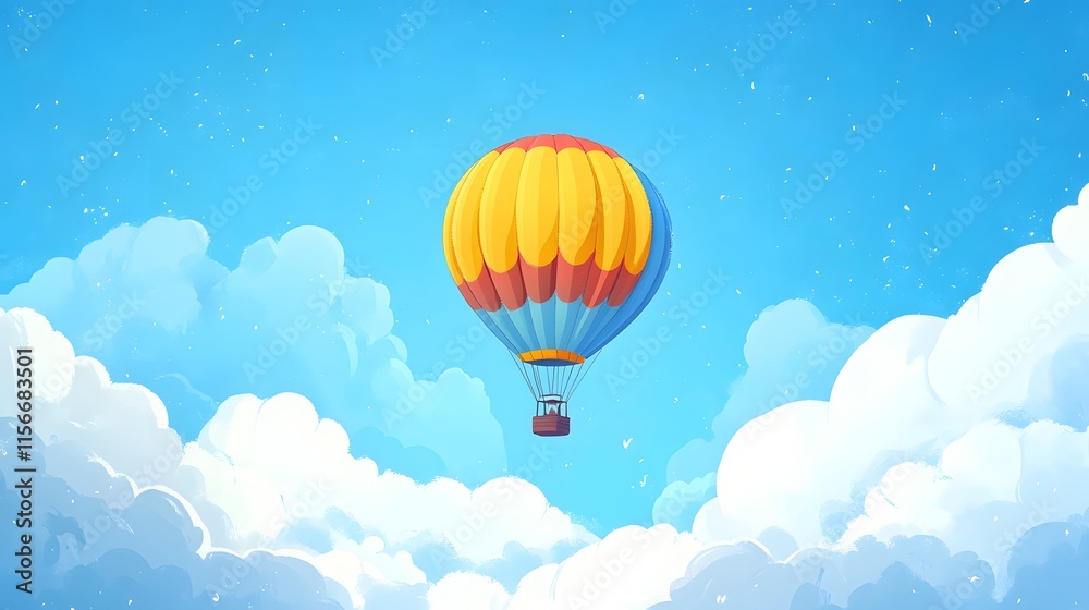 Fototapeta premium Colorful Hot Air Balloon Soaring Through Fluffy Clouds