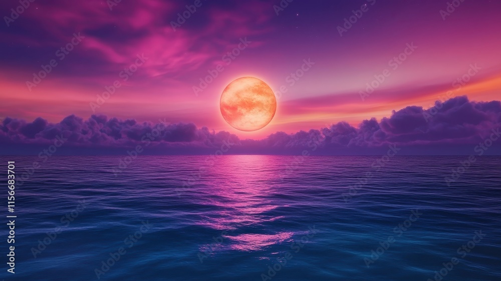 Vibrant sunset over calm ocean waters. Vibrant sunset over calm ocean waters.