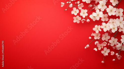 Happy Chinese new year luxury style pattern background. A Sakura flower art texture on red background.