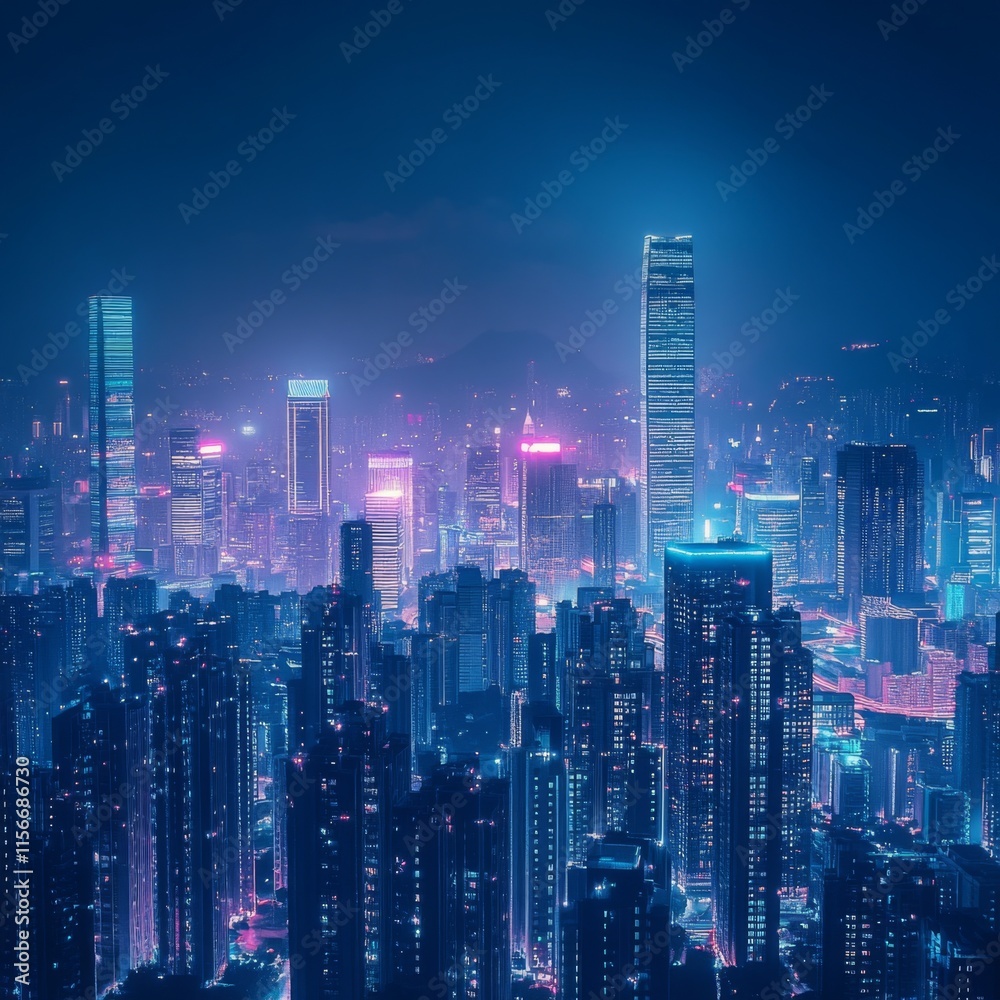 Night cityscape with skyscrapers and colorful lights. Night cityscape with skyscrapers and colorful lights.
