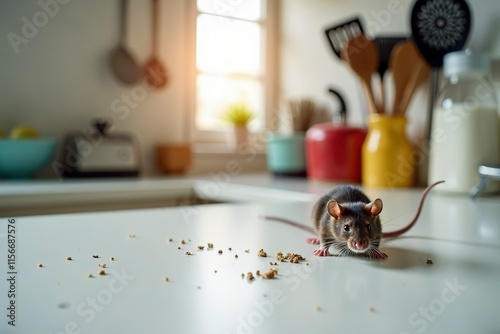 Rat droppings on kitchen counter, a reminder of the importance of cleanliness and pest control in maintaining a healthy home environment.