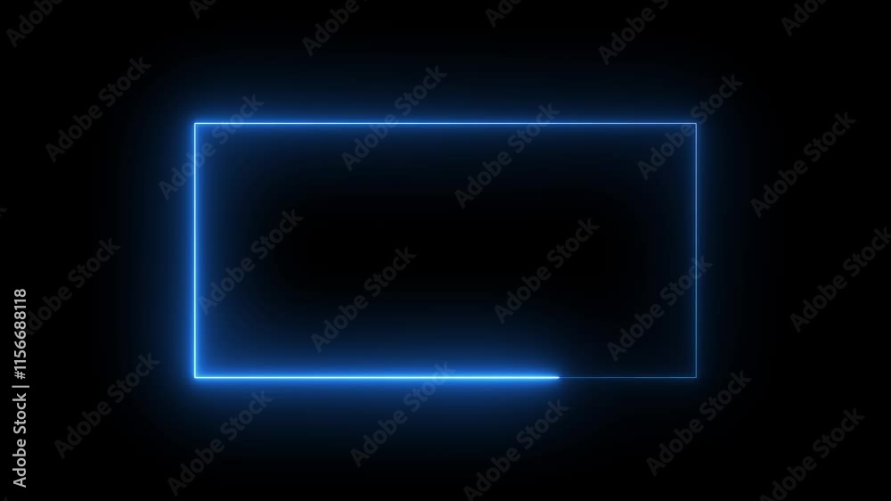 Rectangular frame with neon effects.glowing backdrop linear.Luminous neon line of a rectangular path. Web Background Laser Show