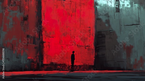 Solitude: A Figure in a Red Abstract Landscape