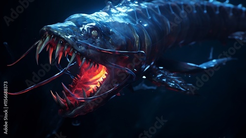 Striking Close Up Shot of a Dragonfish a Mysterious Deep Sea Predator with Glowing Photophores and Razor Sharp Teeth Adapted to the Darkness of the Ocean Depths