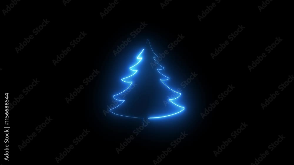 Christmas trees, neon glow icon on dark black background. Abstract sci fi geometric background. Corridor. Abstract winter concept. VJ Christmas concept. Christmas trees, neon glow icon on dark black background. Abstract sci fi geometric background. Corridor. Abstract winter concept. VJ Christmas concept.