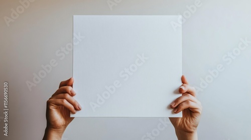 Blank glossy paper held by hands in horizontal Female holding photo