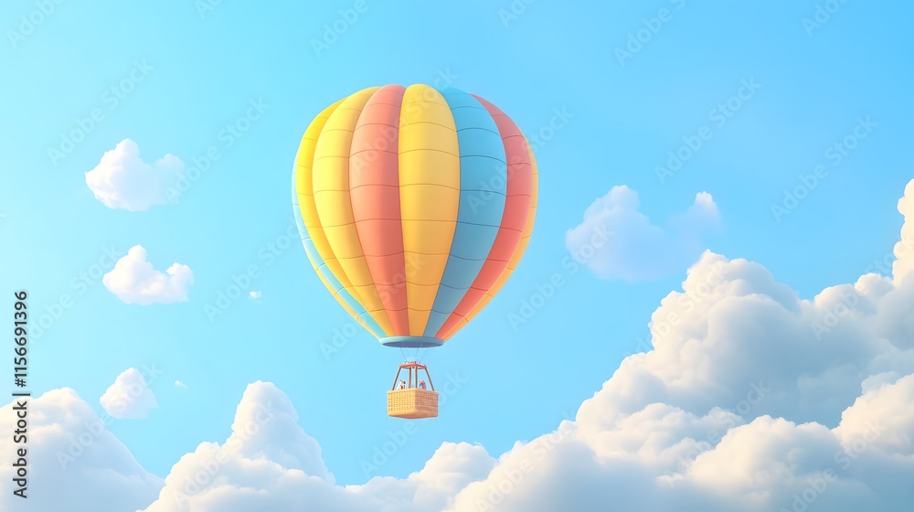 Fototapeta premium Colorful Hot Air Balloon Soaring Through Fluffy Clouds