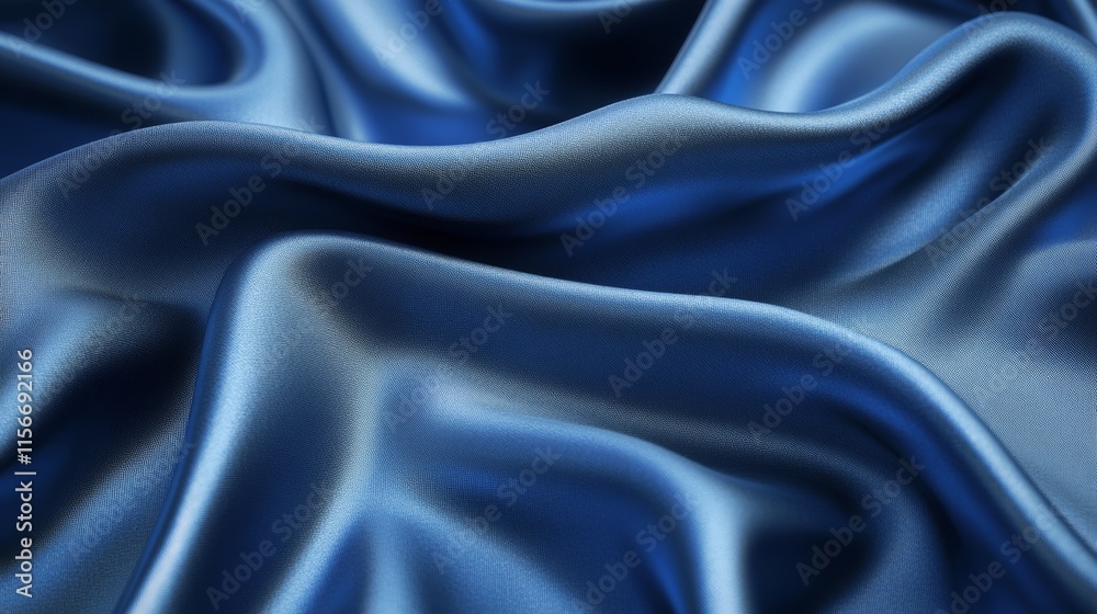 Luxurious blue silk fabric with elegant waves and glossy shine Luxurious blue silk fabric with elegant waves and glossy shine