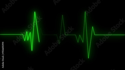 Neon Digital Heartbeat Plus dark screen, Heart beat electric neon line color animation. Black background neon light heartbeat display 4k video.