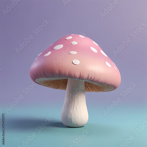 A pink and white mushroom on a blue background. photo