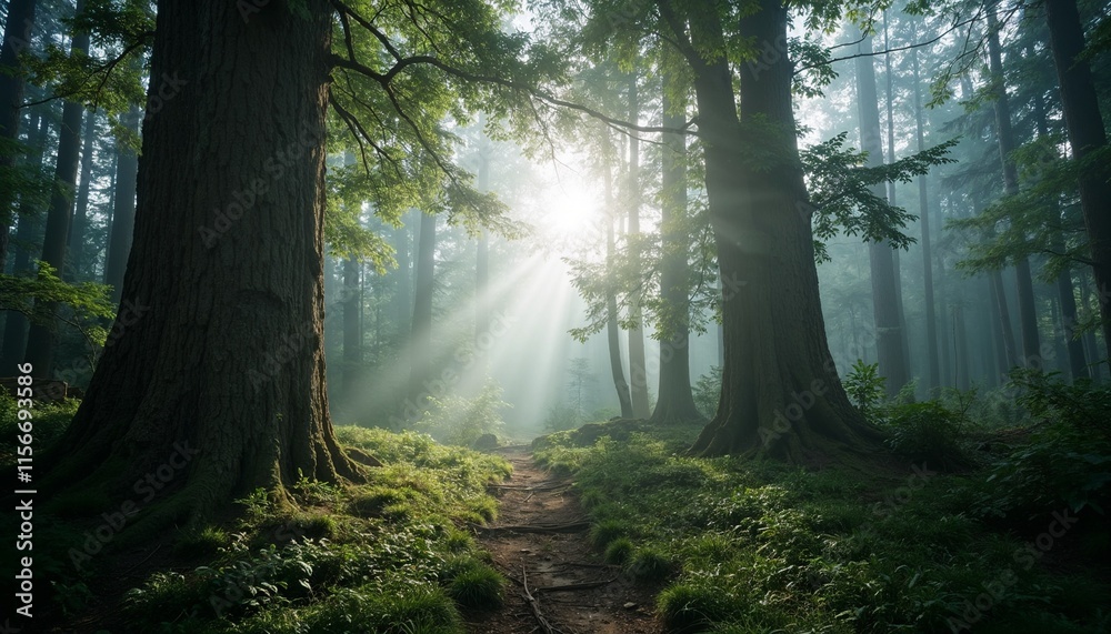 Obraz premium Misty Morning in an Enchanted Dense Forest