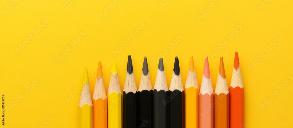 Vibrant Colored Pencils in Diagonal Layout on Bright A row Vibrant Colored Pencils in Diagonal Layout on Bright A row