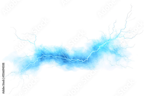 Electric blue lightning bolt illuminating isolate on PNG