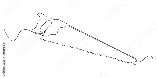 continuous line drawing of wood saw.one line drawing of carpenter equipment saw.single line vector illustration.isolated white background