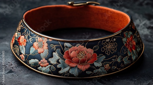 Elegant Pet Collar: Exquisite Floral Embroidery and Luxury Design photo