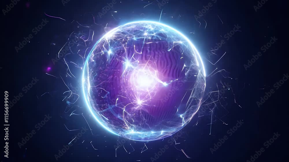 Abstract digital energy, glowing sphere with floating particles on a dark background Abstract digital energy, glowing sphere with floating particles on a dark background