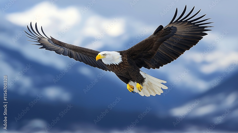 Obraz premium Bald Eagle Soaring Against Mountain Background