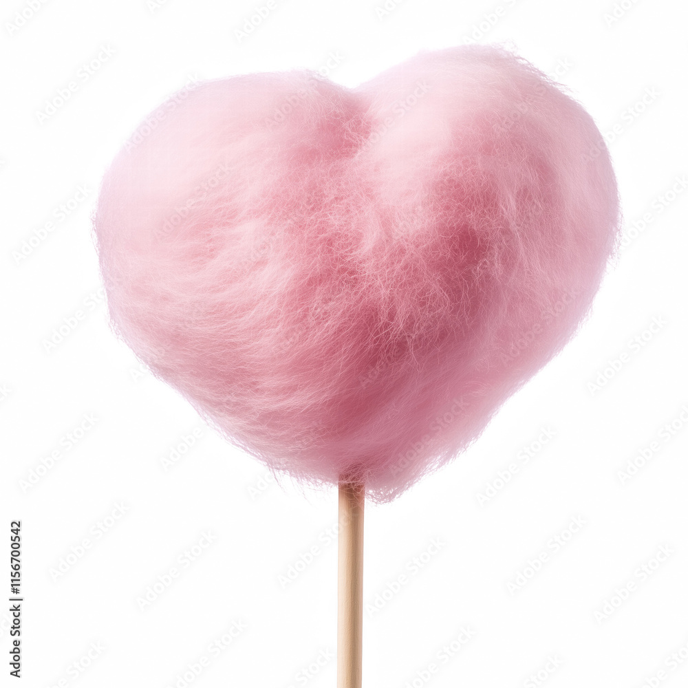 Pink heart shape cotton candy isolated on transparent background Generative Ai. Pink heart shape cotton candy isolated on transparent background Generative Ai.