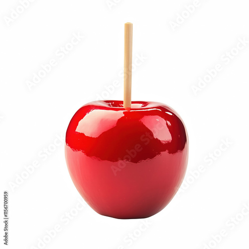 red candy apple with wooden stick isolated on transparent background Generative Ai.