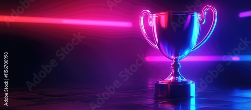 Obraz na płótnie Neon trophy illuminated in vibrant colors creating a fantasy atmosphere with space for customized text or branding elements w salonie