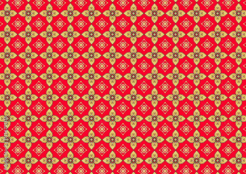 Thai flower decor with luxury abstract ruby and soft gold pattern suitable for cloth design fabric, tableware and wallpaper printing. Thai flower decor with luxury abstract ruby and soft gold pattern suitable for cloth design fabric, tableware and wallpaper printing.