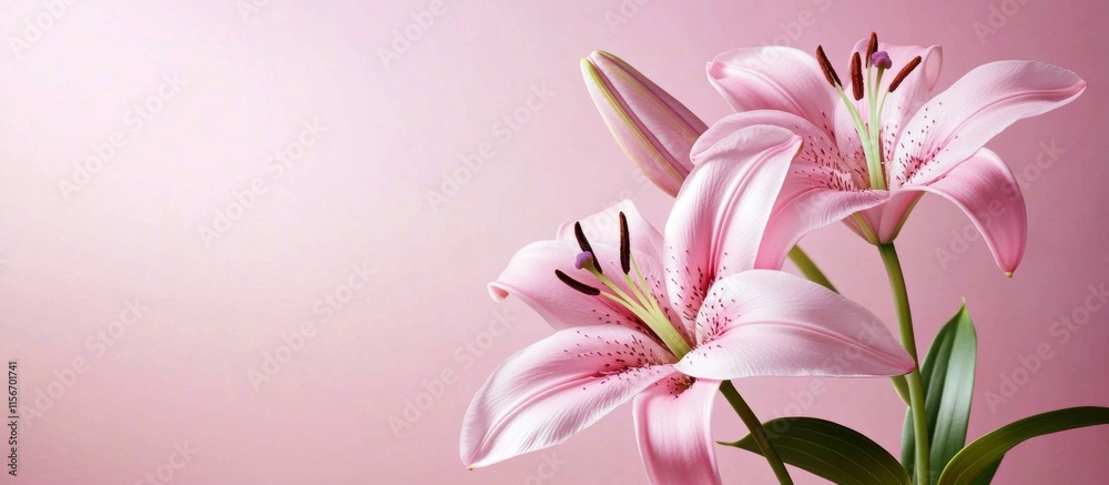 Pink Lilies in Full Bloom on Pastel Background: lily flower Pink Lilies in Full Bloom on Pastel Background: lily flower