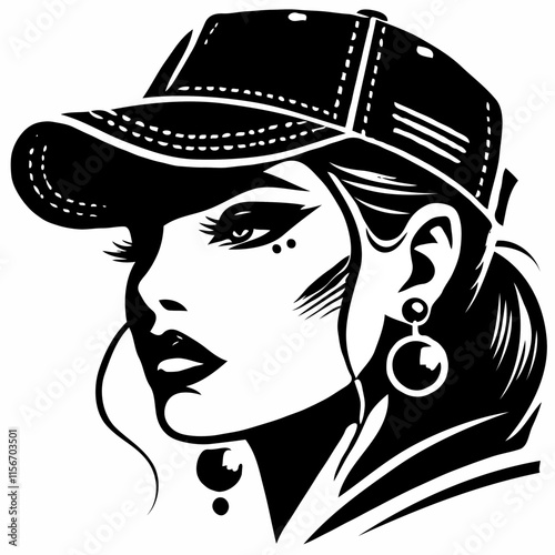 Woman in a cap with bold eyeliner in monochrome design