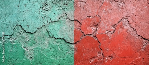 Textured Green and Reddish Concrete Wall with Visible Cracks and Grains Ideal for Background or Copy Space Use in Creative Projects photo