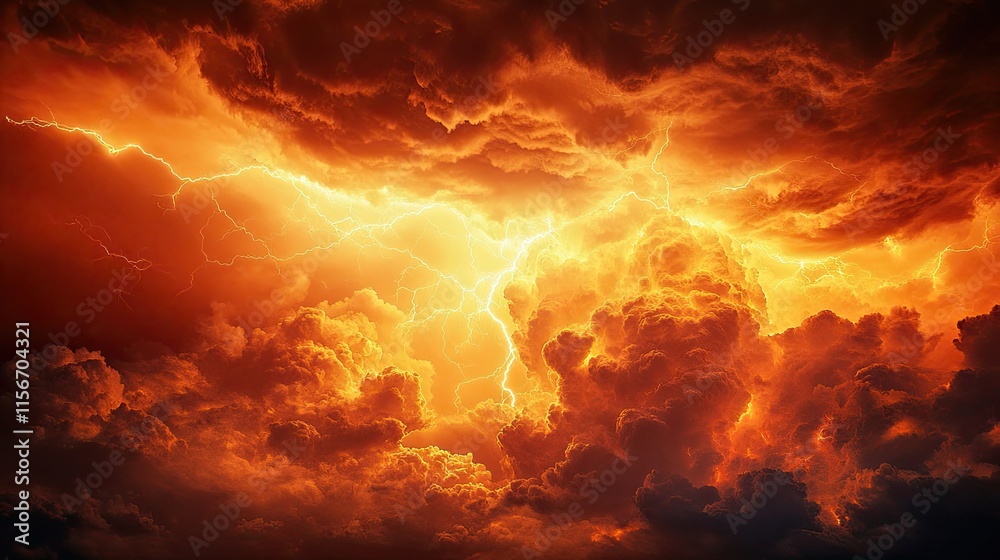 Storm warning: Weather background banner with a stunning orange lightning storm and ominous clouds in the sky - Storm warning: Weather background banner with a stunning orange lightning storm and ominous clouds in the sky -