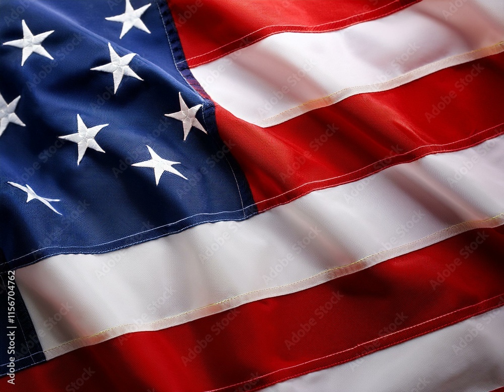 A close up of the US flag waving in the wind for Memorial Day or 4th of July A close up of the US flag waving in the wind for Memorial Day or 4th of July