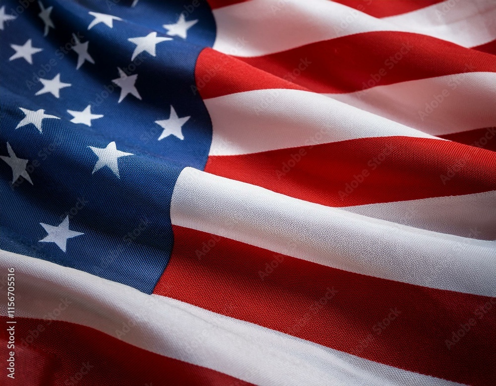 A close up of the US flag waving in the wind for Memorial Day or 4th of July A close up of the US flag waving in the wind for Memorial Day or 4th of July