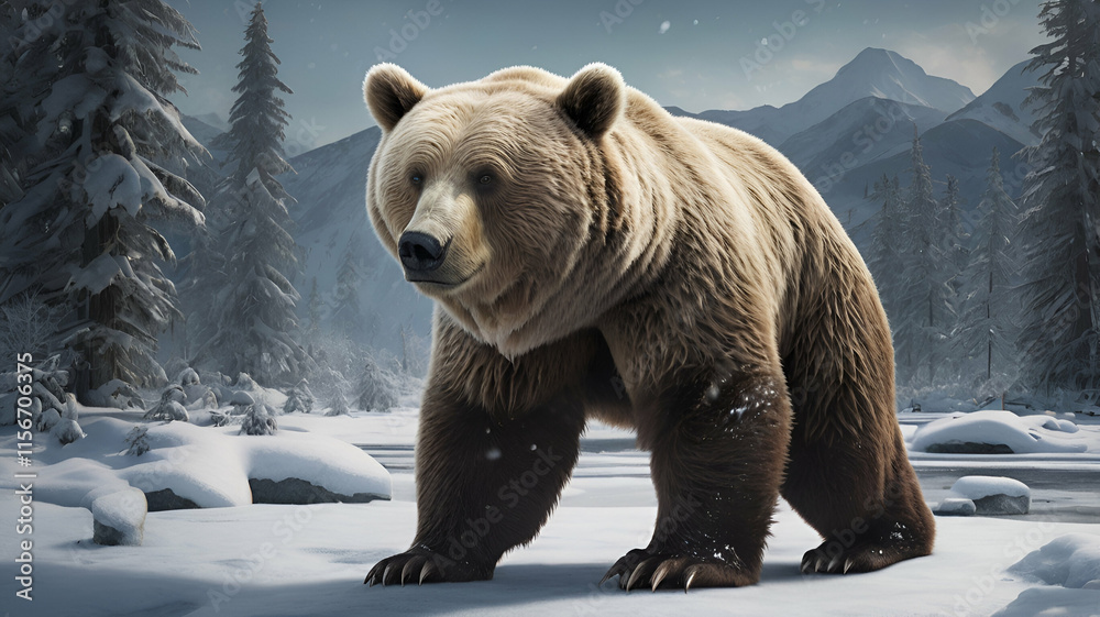 Obraz premium poland bear in snow ai