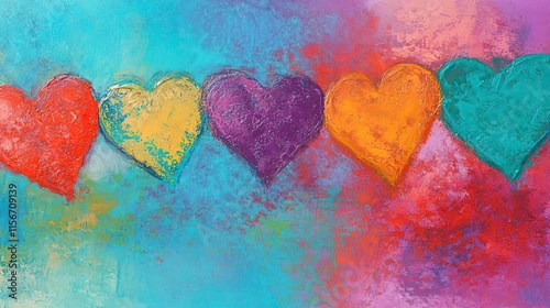 Colorful Hearts Row Abstract Painting