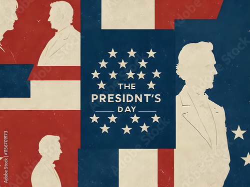 President's Day Concept Art. president portrait with America flag patterns. 300dpi