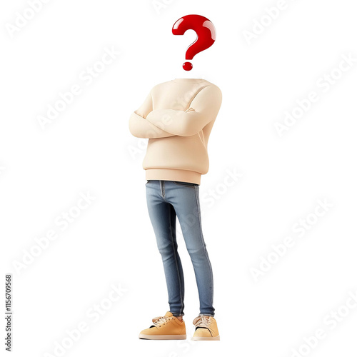 Faceless figure with question mark head in casual outfit and sneakers photo