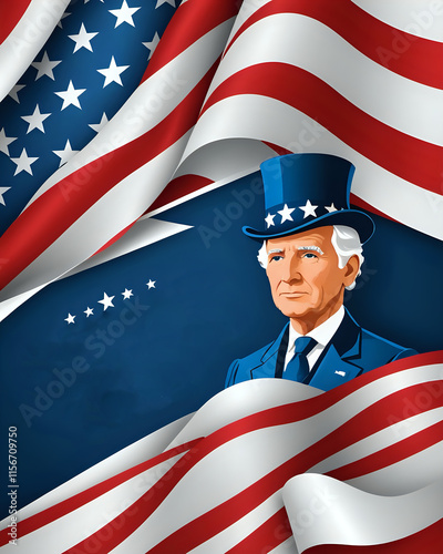 President's Day Concept Art. president portrait with America flag patterns. 300dpi