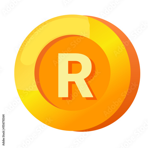 South African Rand ZAR sign icon gold gradient 3D vector illustration coin currency money