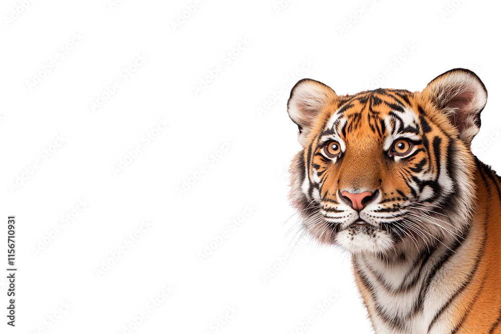 A close-up of a tiger showcasing its striking facial features and vibrant fur patterns. A close-up of a tiger showcasing its striking facial features and vibrant fur patterns.